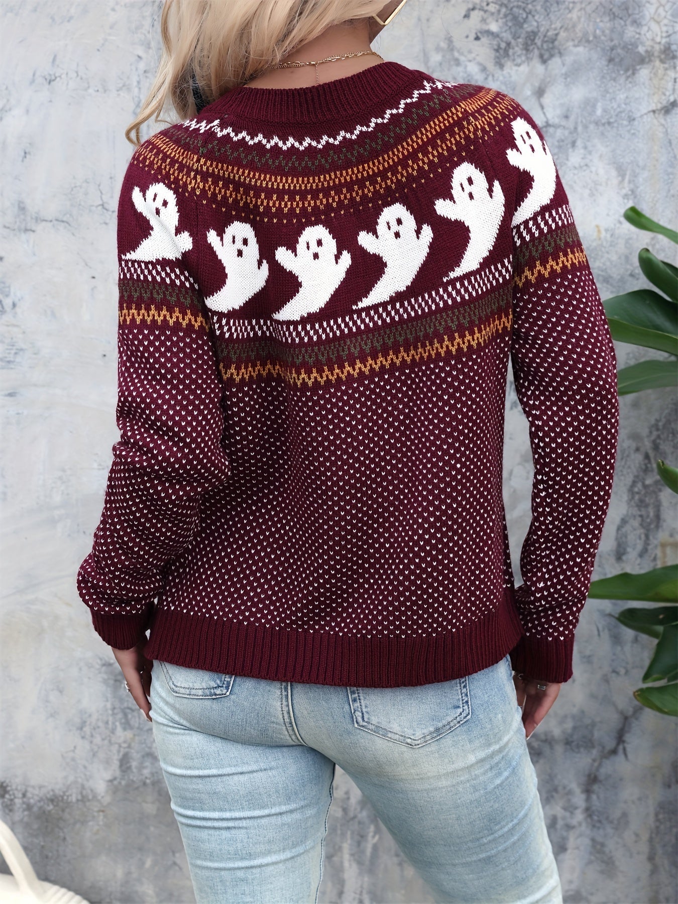 Women's halloween ghost polka dot long-sleeve knitted cardigan sweater