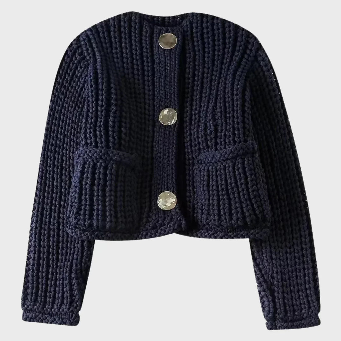 Casual o-neck knitted sweater with decorative buttons for women