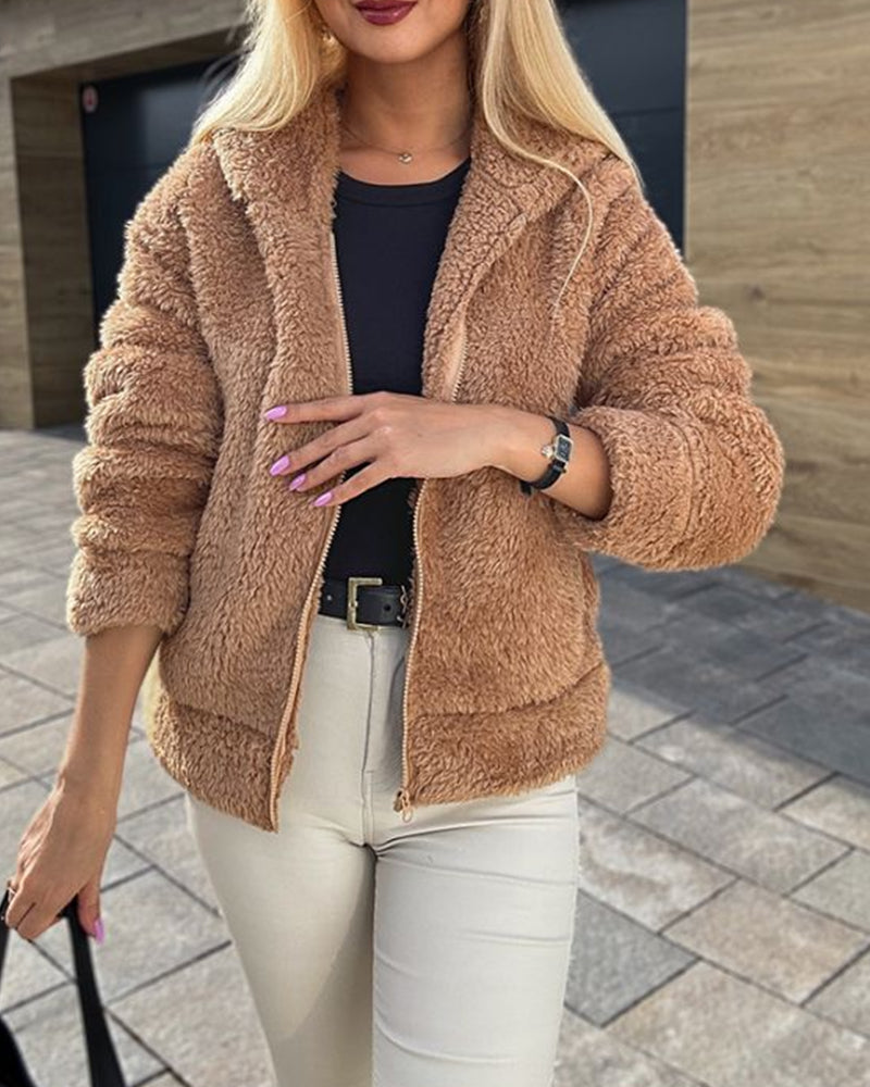 Women's hooded fluffly fleece coat