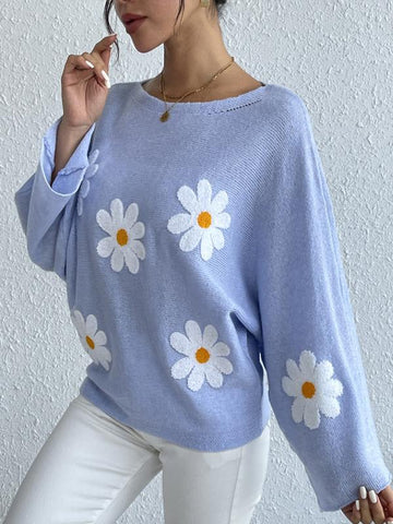 Women's loose knitted top with floral design